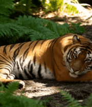 老虎在植被中休憩场景6211#横屏 