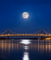 月夜下桥梁与水面景观4063#横屏 