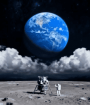 月球表面宇航员与地球景观11895#横屏 