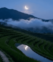 月夜下的梯田自然风光7399#横屏 