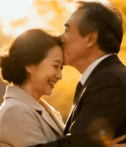 老年夫妻户外亲昵相拥12532#横屏 