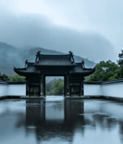 雨中古建筑庭院景观2374#横屏 