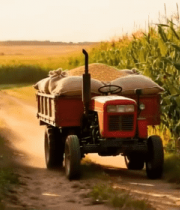 玉米地中拖拉机运输谷物9361#横屏 