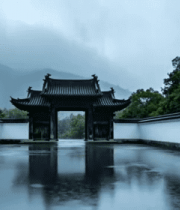 雨中古建筑庭院景观2374#横屏 