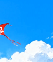 蓝天下红色风筝飞翔画面6396#横屏 