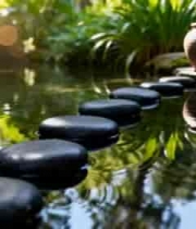 园林流水上的石汀步景观13284#横屏 