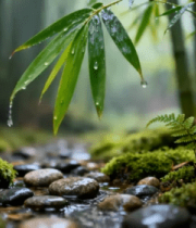 雨后竹林间带水珠竹叶景象1156#横屏 