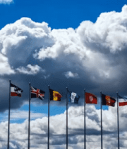 蓝天白云下的各国旗帜6906#横屏 