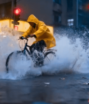 雨夜骑行者溅起水花场景14043#横屏 