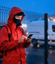 雨夜外卖员查看手机画面4632#横屏 