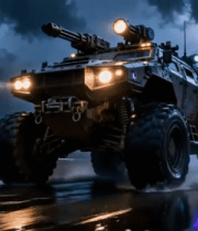 雨夜行驶的武装越野车辆668#横屏 
