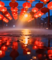 雨夜红灯笼悬挂场景11577#横屏 