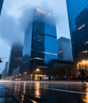 雨夜城市街道高楼景象10458#横屏 