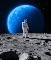 宇航员月球远望地球画面13630#横屏 