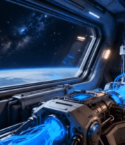 宇宙飞船内舱与地球景观素材3194#横屏 