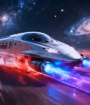 宇宙背景下高速行驶的高铁7781#横屏 