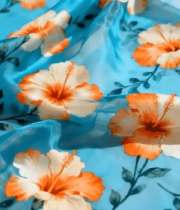 蓝底花卉图案丝绸布料13170#横屏 