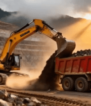 矿山挖掘机往卡车装载矿石13042#横屏 