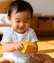 婴儿室内玩彩色积木画面14489#横屏 