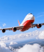 	 空中飞行的红白相间客机2754#横屏 