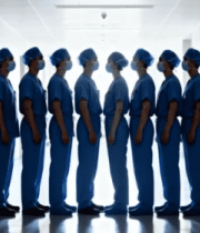 医院走廊医护人员列队画面5934#横屏 