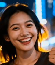 夜晚街头微笑点赞的女性2399#横屏 