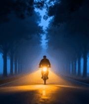 夜晚骑行者在林荫道路骑行534#横屏 