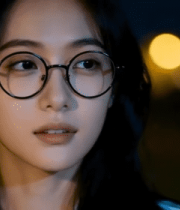 夜晚戴眼镜女子面部特写12294#横屏 