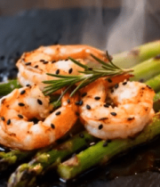 烤大虾配芦笋美食特写(1)9174#横屏 