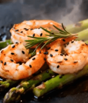 烤大虾配芦笋美食特写6650#横屏 