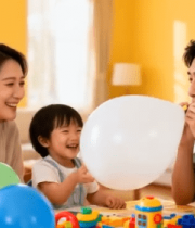 一家三口室内玩气球积木5920#横屏 