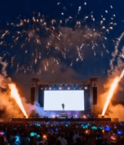 夜晚舞台烟花表演现场2534#横屏 