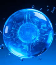 	 科技感蓝色透明球体带电路图案9802#横屏 