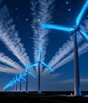 夜晚田野中的风力发电机7882#横屏 