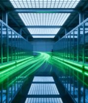 科技感工厂内部绿色光带场景6270#横屏 