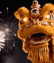 夜晚舞狮与烟花场景13943#横屏 