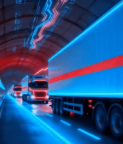 科技感隧道中行驶的货运卡车4124#横屏 