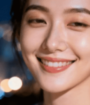 夜晚微笑的女性近景6984#横屏 