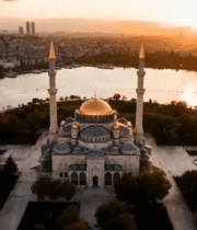 伊斯坦布尔清真寺城市风光航拍5973#横屏 