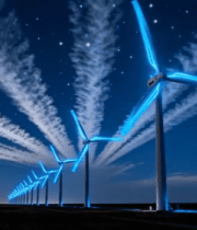 夜晚田野中的风力发电机7882#横屏 