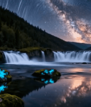 夜晚山林瀑布星空延时素材2161#横屏 