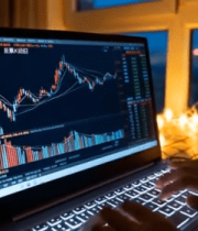 夜晚室内操作电脑查看股票行情24#横屏 