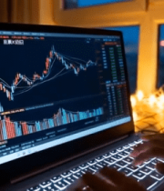 夜晚室内操作电脑查看股票行情24#横屏 