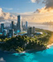 科技城市岛屿全景风光3009#横屏 