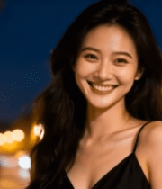 夜晚街道微笑的女性11013#横屏 