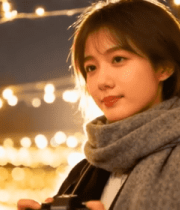 夜晚手持相机微笑的女性10278#横屏 