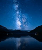 夜晚山水间银河星空景象11336#横屏 