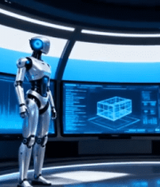 科幻场景中站立的机器人2292#横屏 