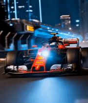 夜晚城市中行驶的红色赛车10351#横屏 