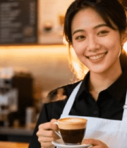 咖啡店女店员手持咖啡12476#横屏 